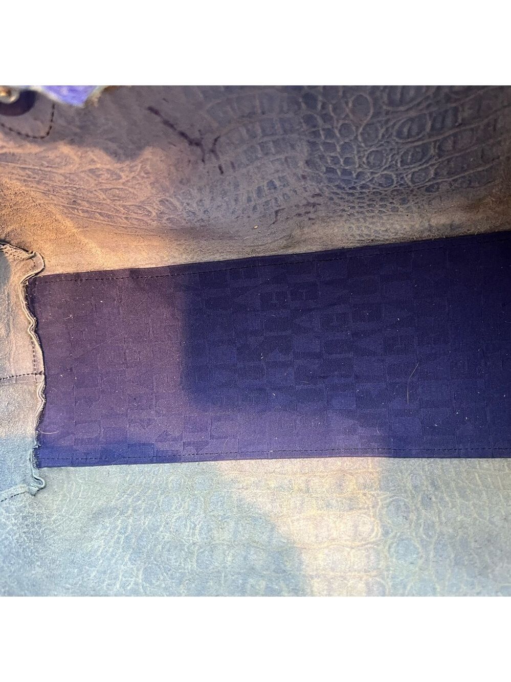 FURLA LEATHER (CANDY BAG) CROCODILE EMBOSSED SATCHEL TOTE PURPLE/BLUE - Picture 12 of 15